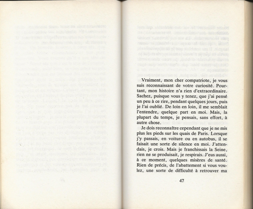DÃ©but de chapitre de Â«â€¯La chuteâ€¯Â» dâ€™Albert Camus, collection Folio