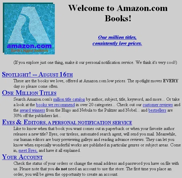Site d’Amazon en 1995